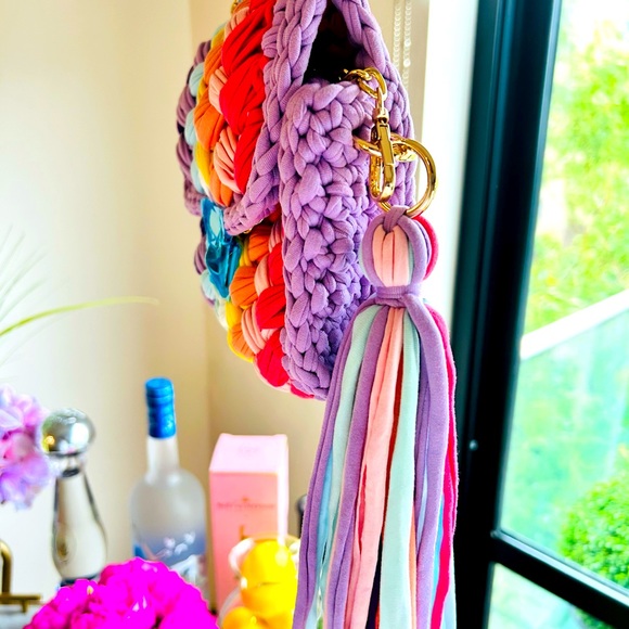 NWT - Handmade Crochet Shoulder Bag - Purple/ Multi Color - Picture 5 of 8